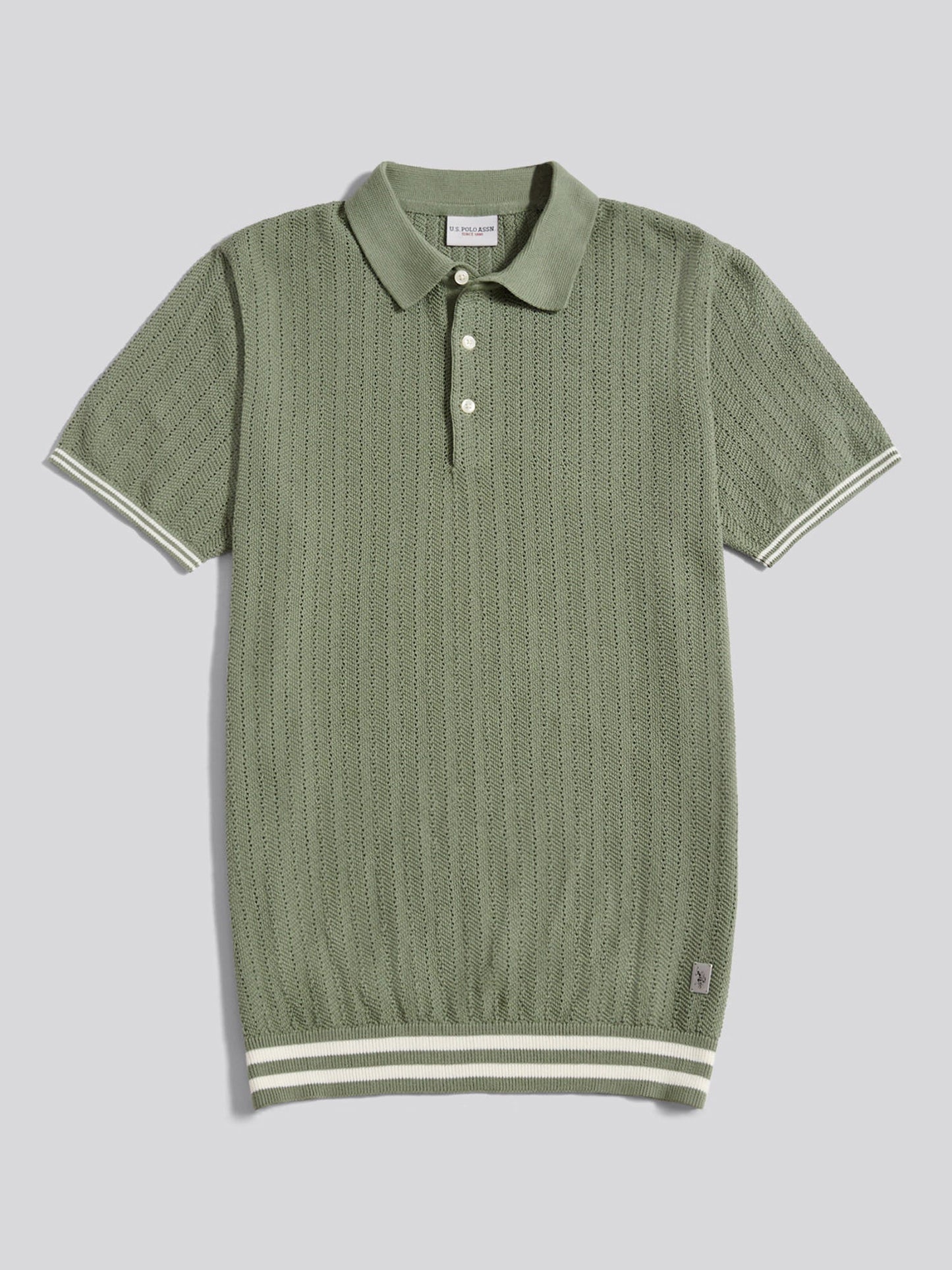 Mens Tipped Open Knit Polo Shirt Sea Spray