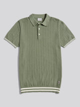 Mens Tipped Open Knit Polo Shirt Sea Spray