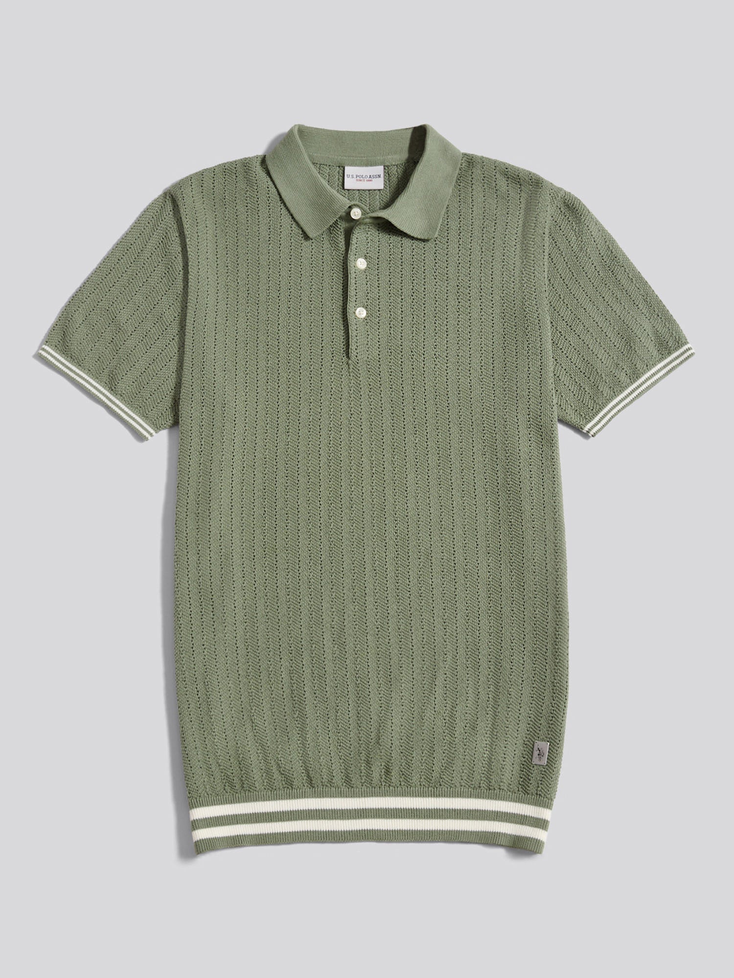 Mens Tipped Open Knit Polo Shirt Sea Spray