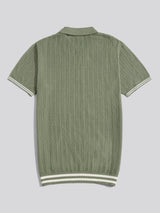Mens Tipped Open Knit Polo Shirt Sea Spray
