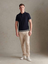 Mens Tipped Open Knit Polo Shirt Dark Sapphire Navy