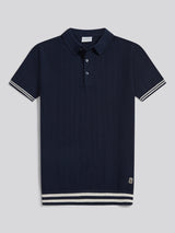 Mens Tipped Open Knit Polo Shirt Dark Sapphire Navy