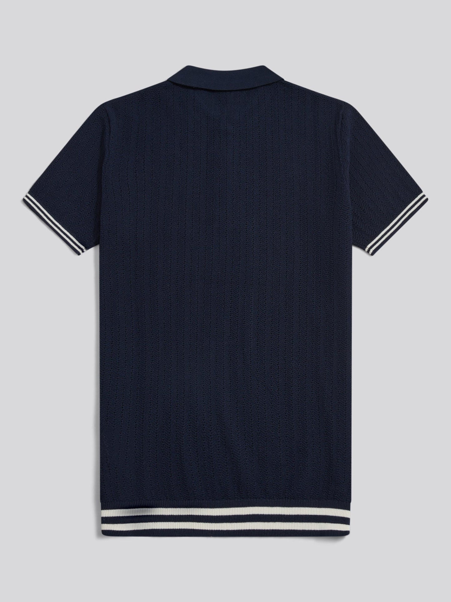Mens Tipped Open Knit Polo Shirt Dark Sapphire Navy