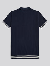 Mens Tipped Open Knit Polo Shirt Dark Sapphire Navy