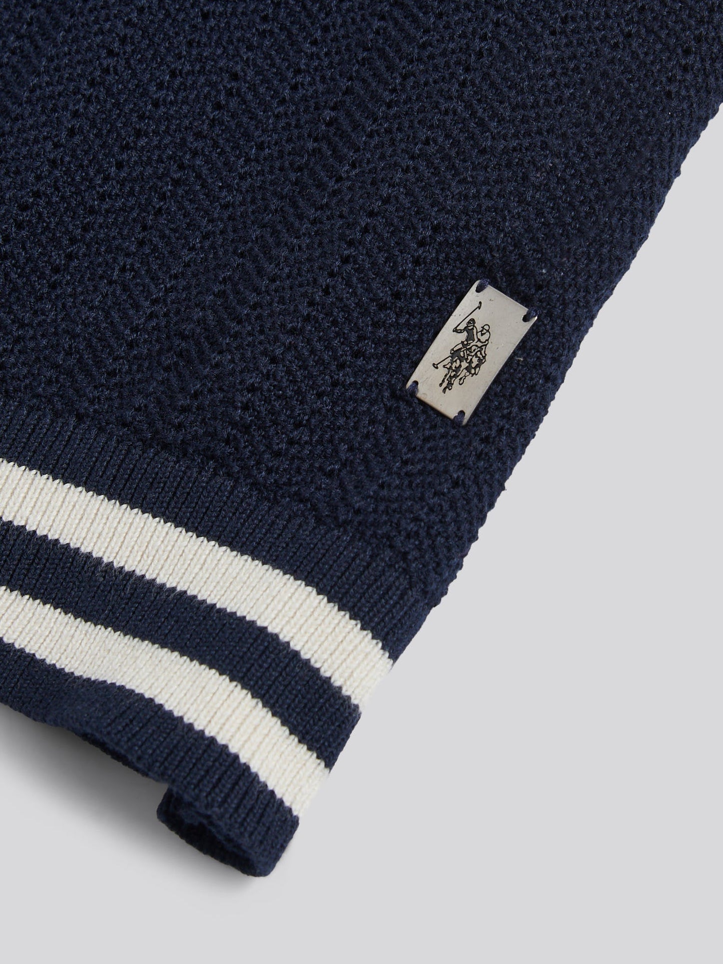 Mens Tipped Open Knit Polo Shirt Dark Sapphire Navy