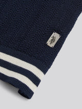 Mens Tipped Open Knit Polo Shirt Dark Sapphire Navy