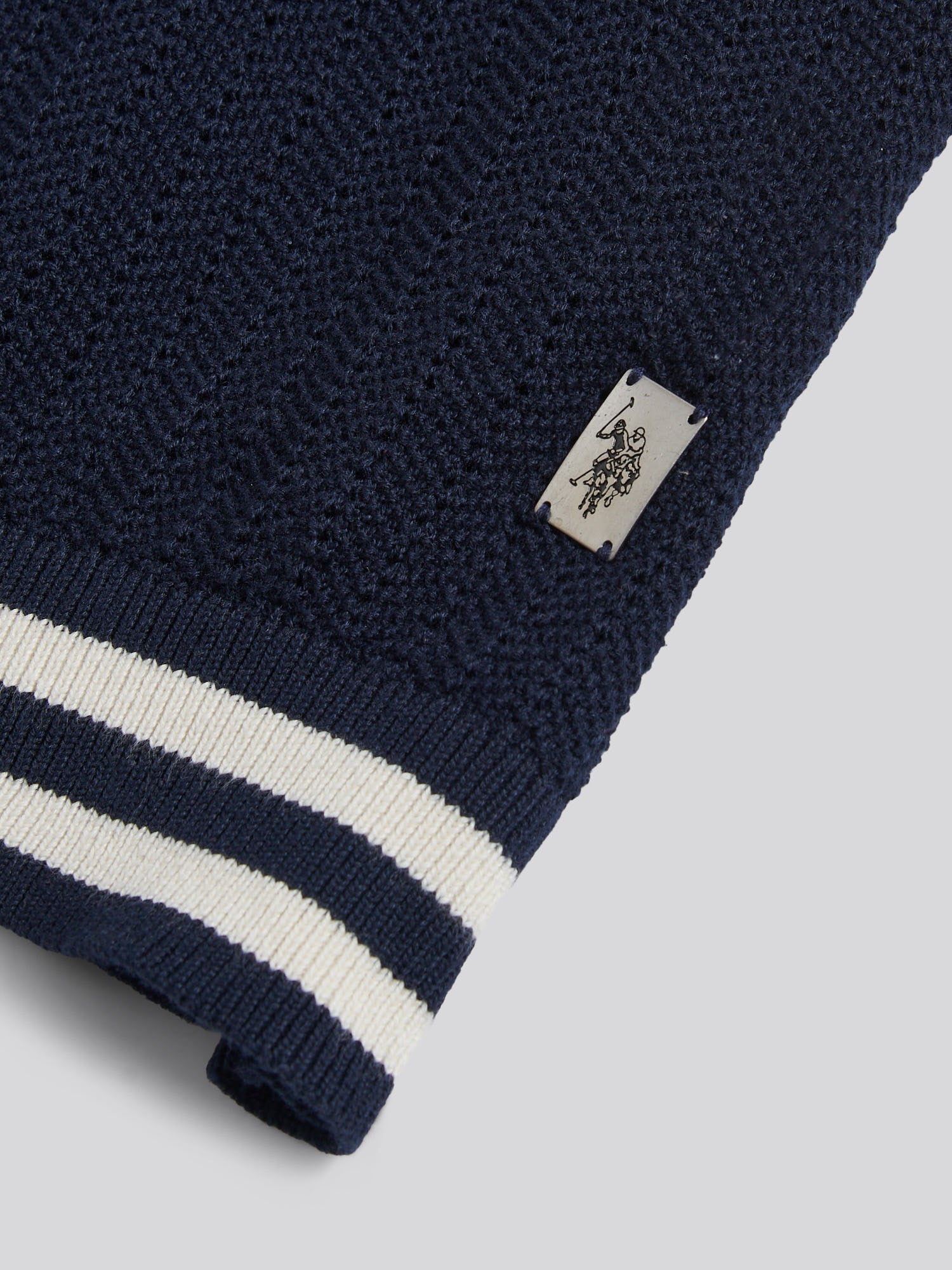 Mens Tipped Open Knit Polo Shirt Dark Sapphire Navy