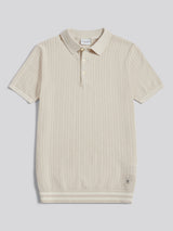 Mens Tipped Open Knit Polo Shirt Beige