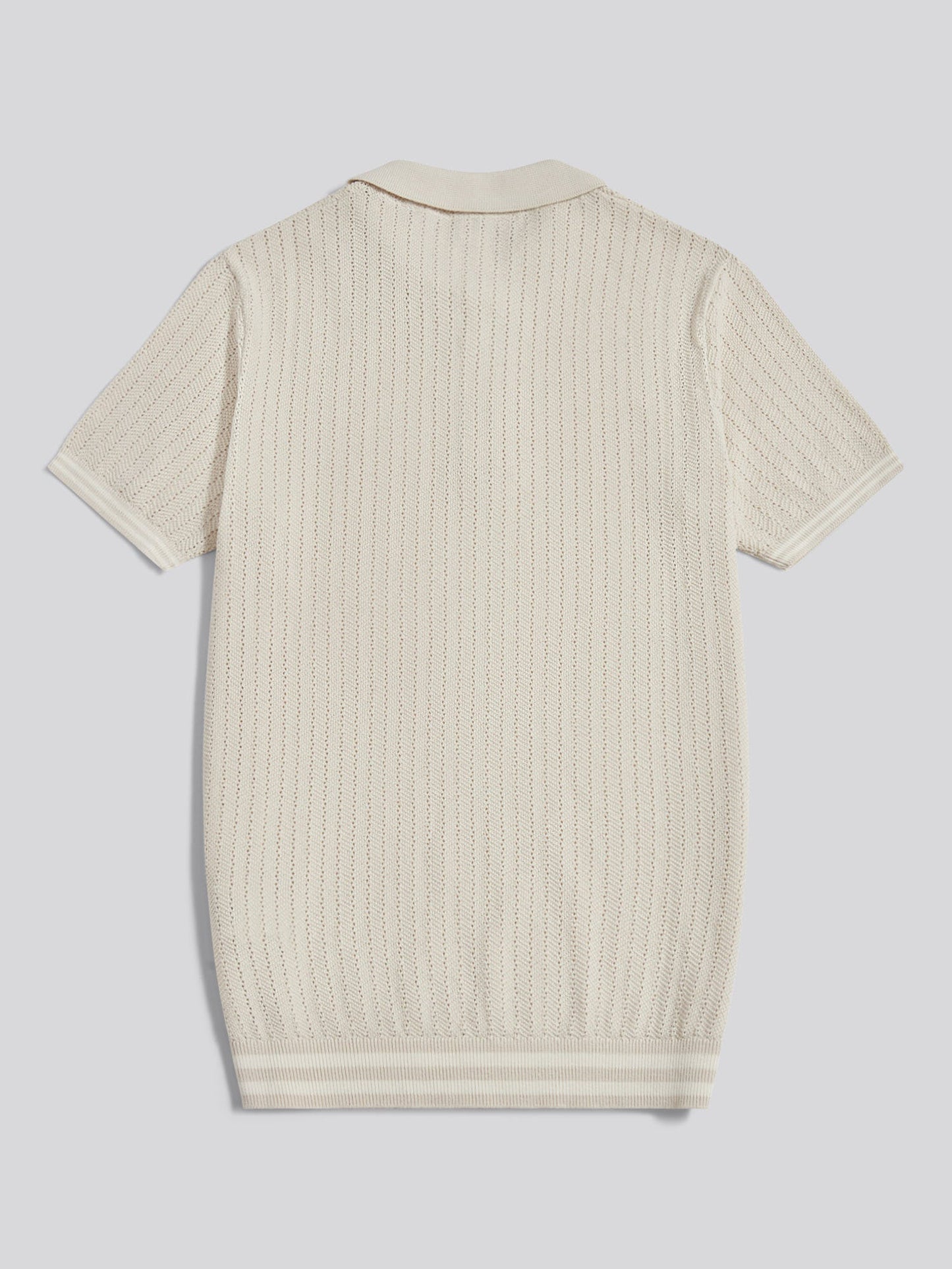 Mens Tipped Open Knit Polo Shirt Beige