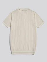 Mens Tipped Open Knit Polo Shirt Beige