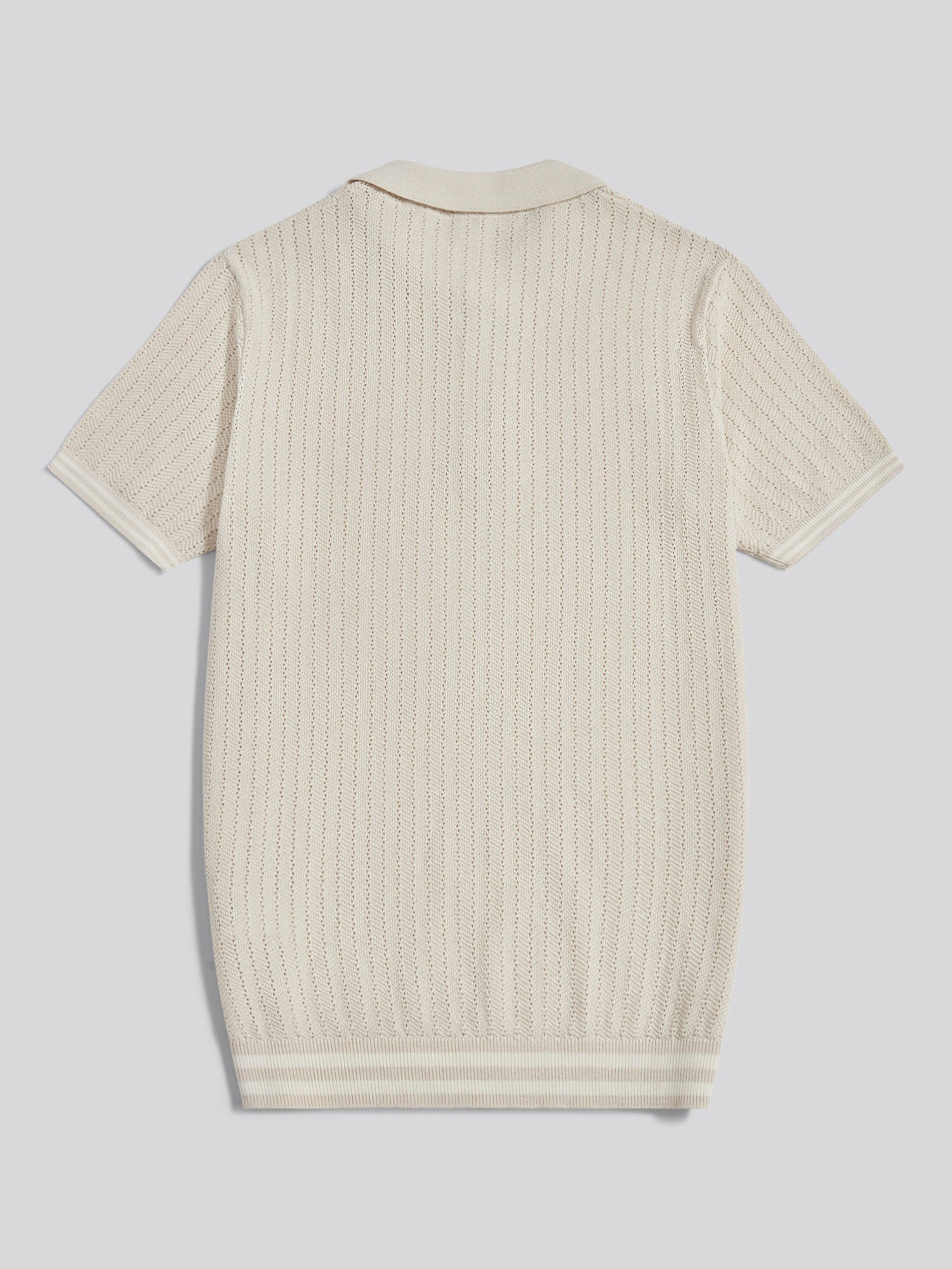 Mens Tipped Open Knit Polo Shirt Beige