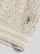 Mens Tipped Open Knit Polo Shirt Beige