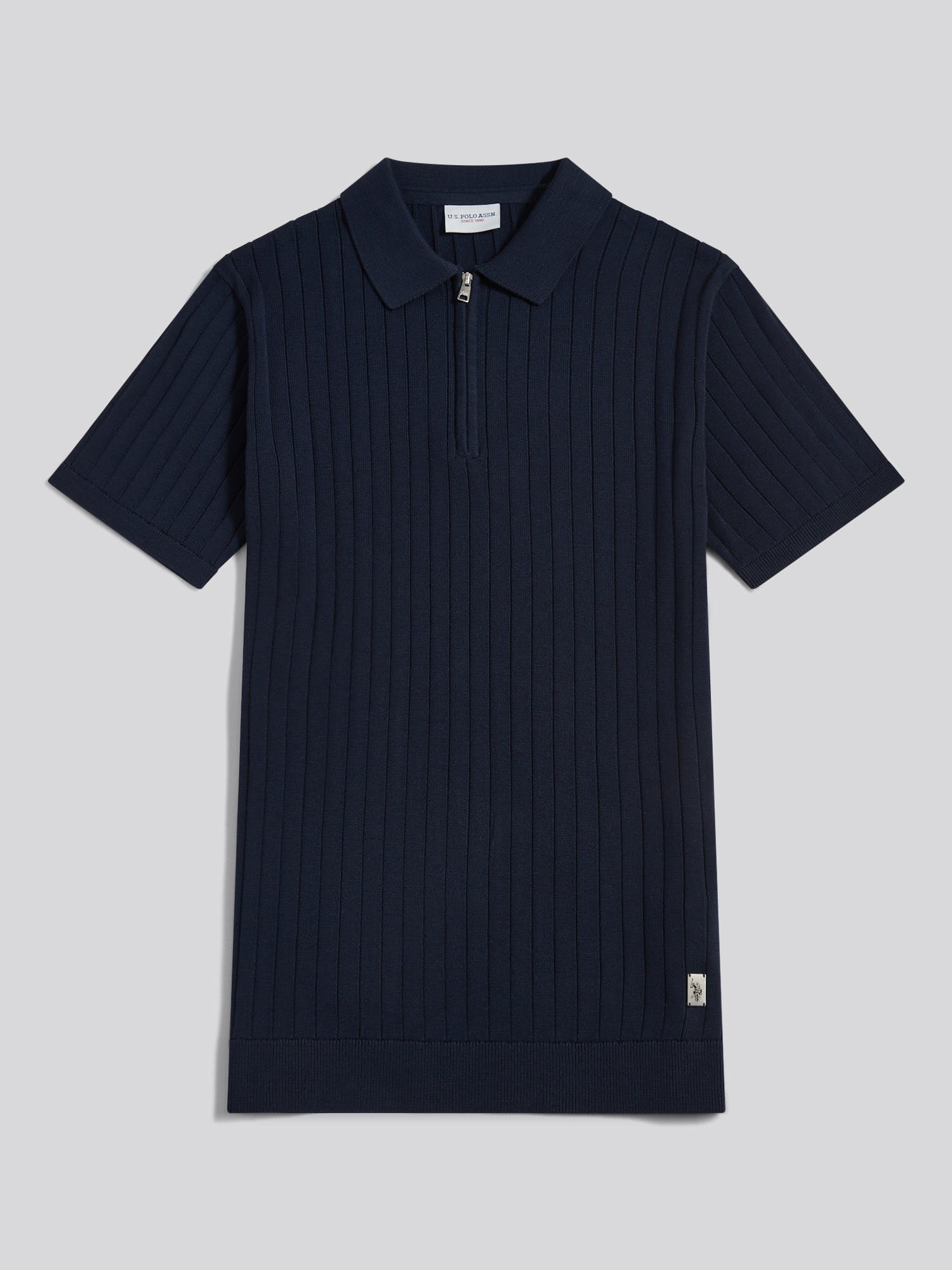 Mens Smart Textured Knit Quarter Zip Polo Shirt Dark Sapphire Navy
