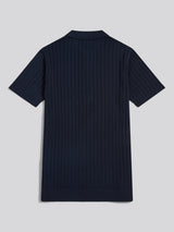 Mens Smart Textured Knit Quarter Zip Polo Shirt Dark Sapphire Navy