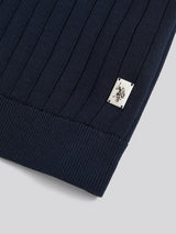 Mens Smart Textured Knit Quarter Zip Polo Shirt Dark Sapphire Navy