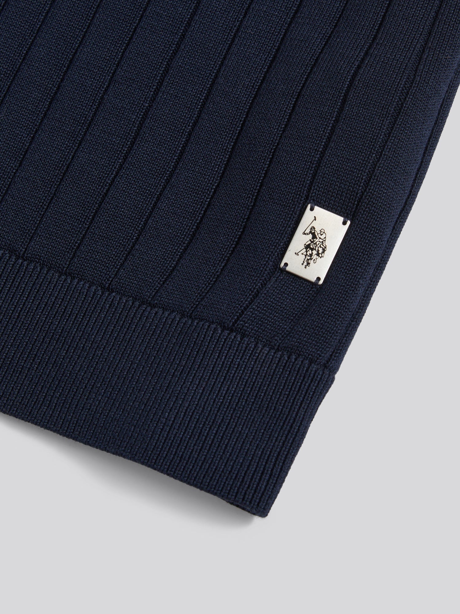 Mens Smart Textured Knit Quarter Zip Polo Shirt Dark Sapphire Navy