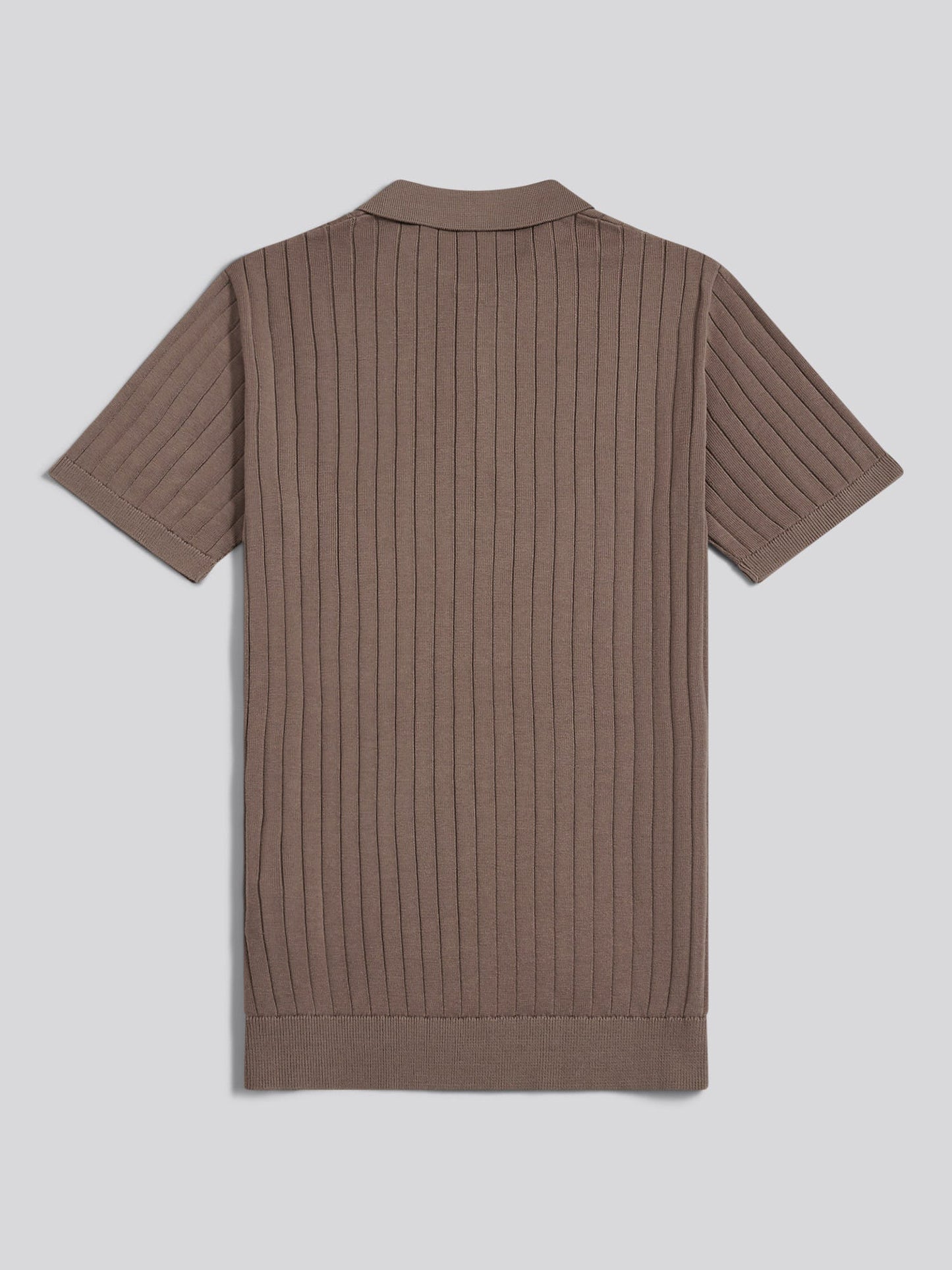 Mens Smart Textured Knit Quarter Zip Polo Shirt Walnut