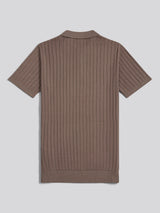 Mens Smart Textured Knit Quarter Zip Polo Shirt Walnut