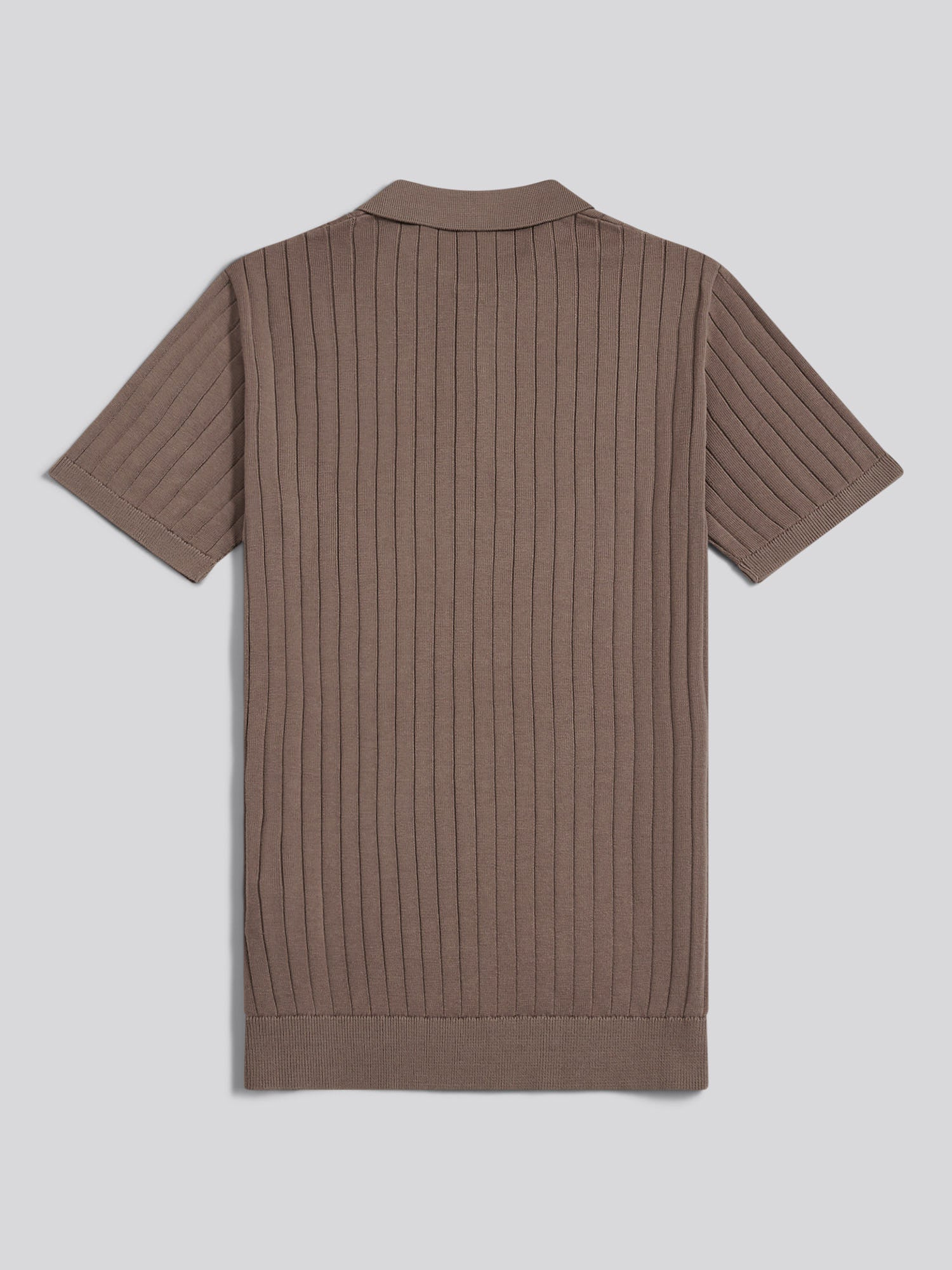Mens Smart Textured Knit Quarter Zip Polo Shirt Walnut