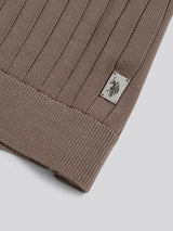 Mens Smart Textured Knit Quarter Zip Polo Shirt Walnut