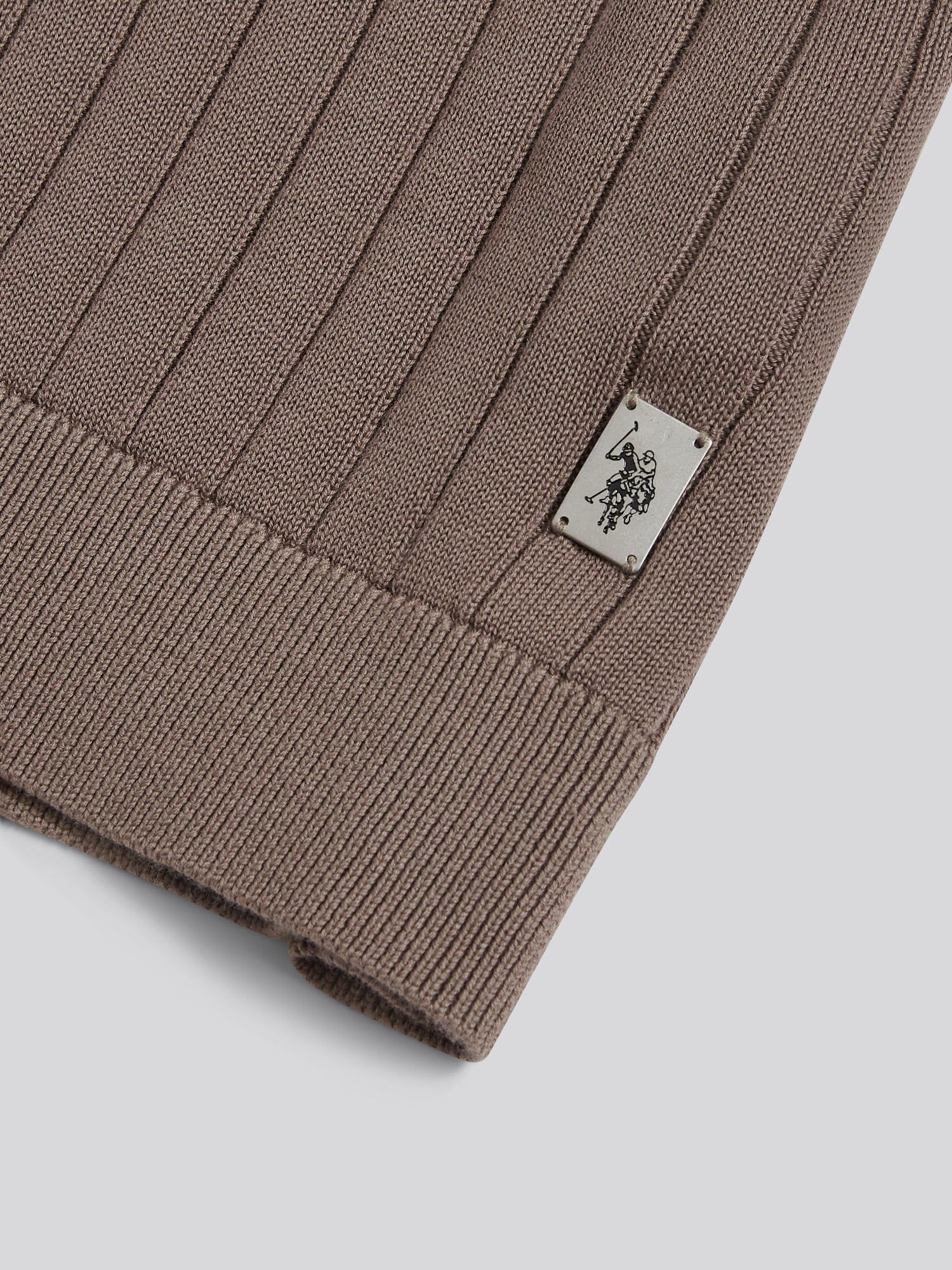 Mens Smart Textured Knit Quarter Zip Polo Shirt Walnut