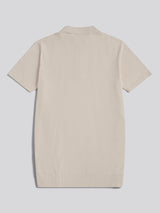 Mens Tonal Vertical Stripe Knit Polo Shirt Beige