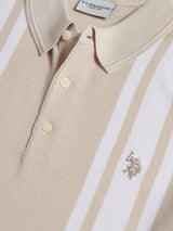 Mens Tonal Vertical Stripe Knit Polo Shirt Beige