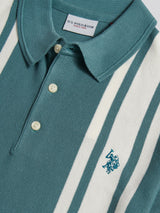 Mens Tonal Vertical Stripe Knit Polo Shirt Arctic