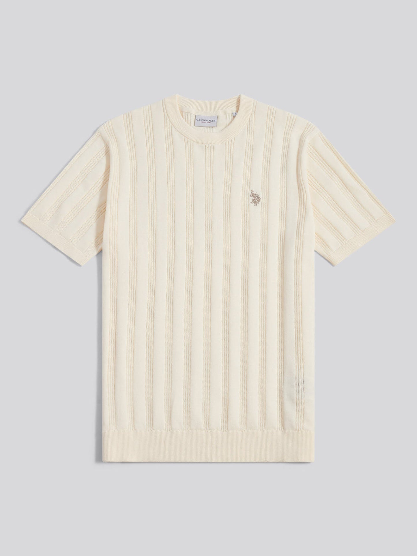 Mens Vertical Texture Knit T-Shirt Whisper White