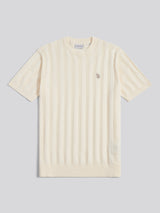Mens Vertical Texture Knit T-Shirt Whisper White