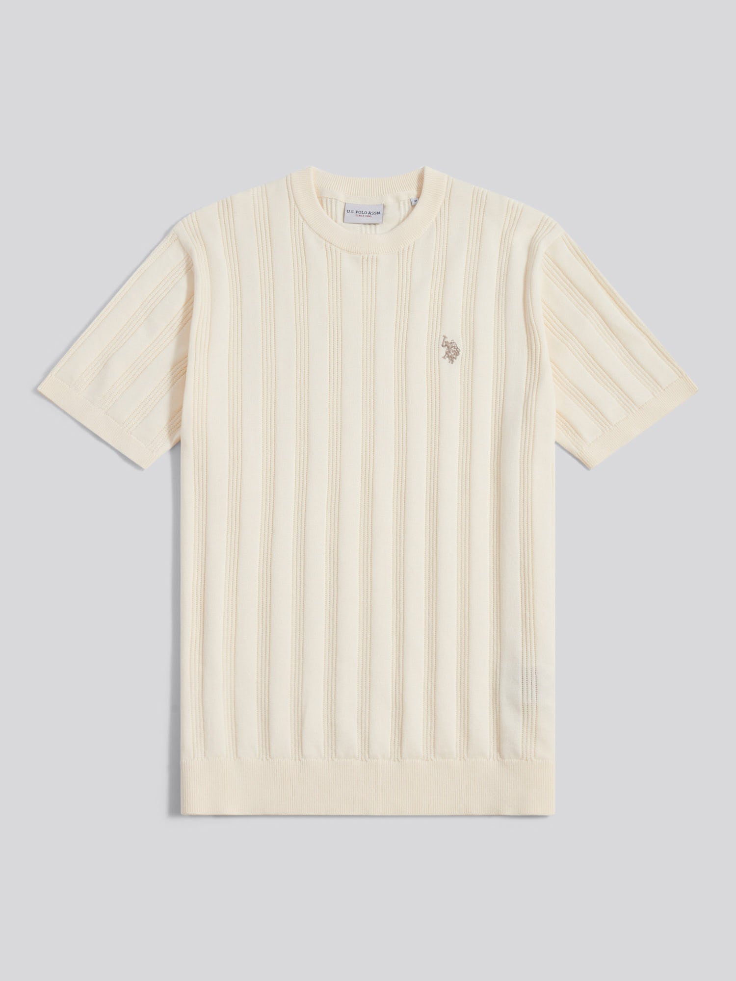 Mens Vertical Texture Knit T-Shirt Whisper White
