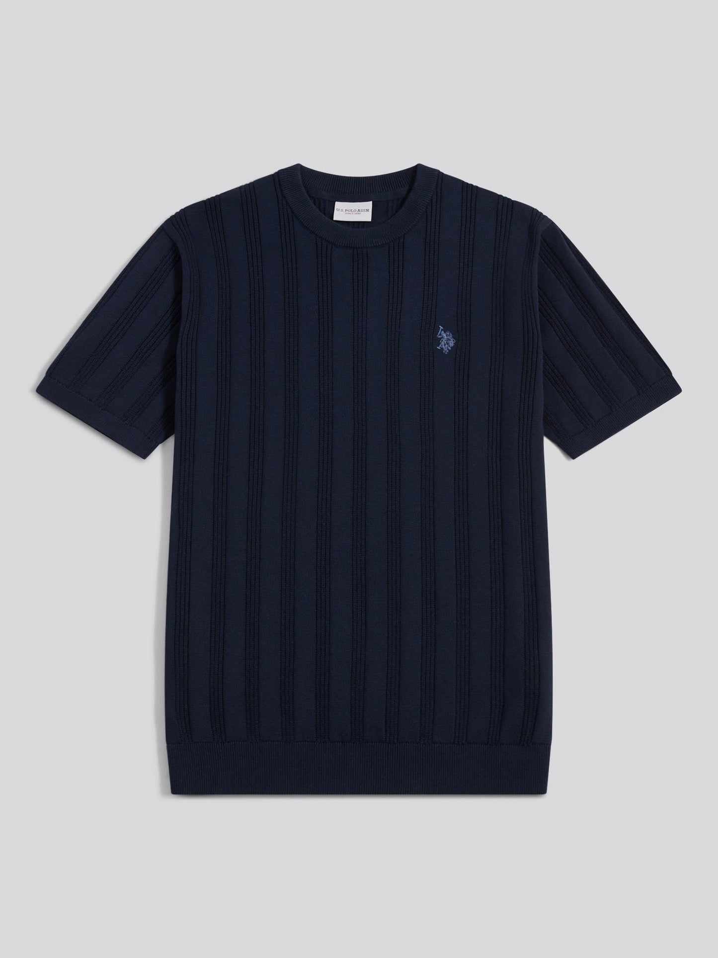 Mens Vertical Texture Knit T-Shirt Dark Sapphire Navy / Moonlight Blue DHM