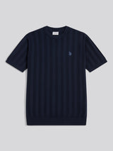 Mens Vertical Texture Knit T-Shirt Dark Sapphire Navy / Moonlight Blue DHM