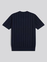 Mens Vertical Texture Knit T-Shirt Dark Sapphire Navy / Moonlight Blue DHM