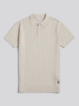 Mens Zip Knit Short Sleeve Polo Shirt Beige