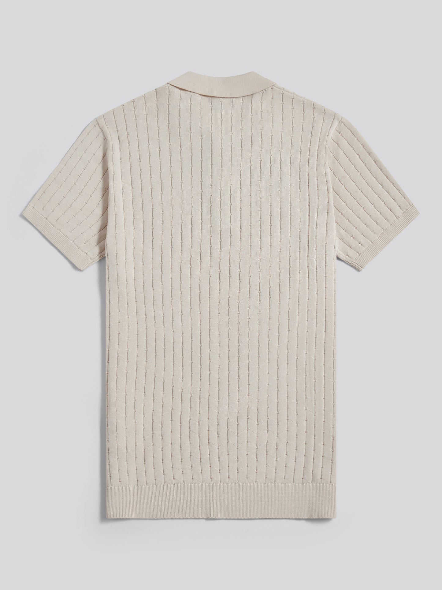 Mens Zip Knit Short Sleeve Polo Shirt Beige