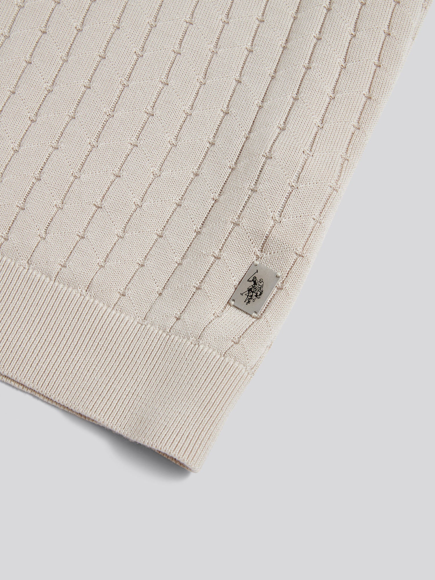 Mens Zip Knit Short Sleeve Polo Shirt Beige