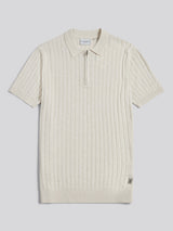 Mens Zip Knit Short Sleeve Polo Shirt Birch Marl