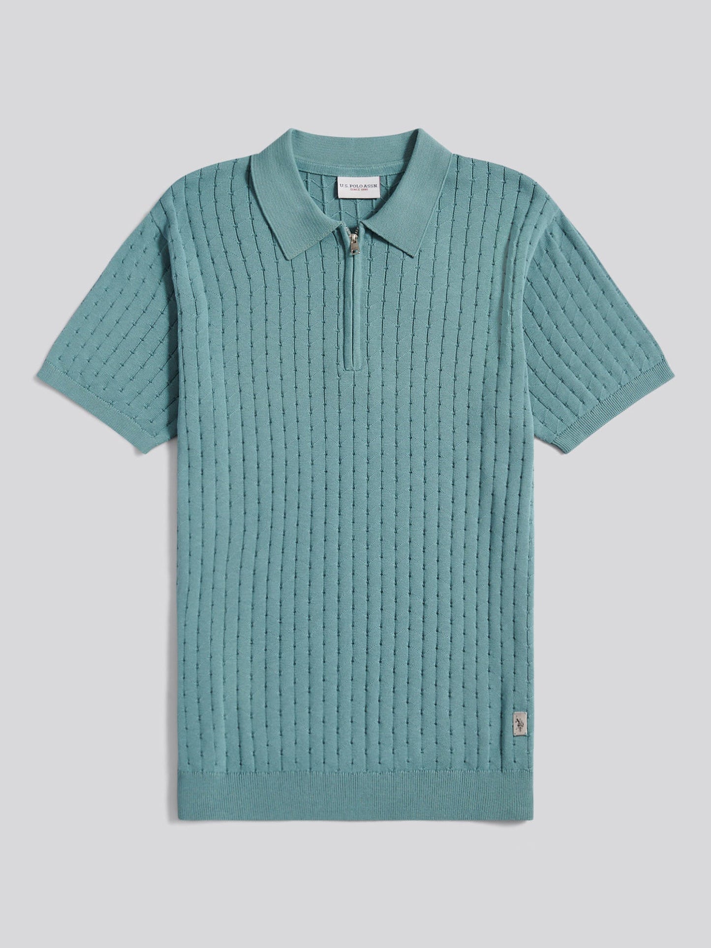 Mens Zip Knit Short Sleeve Polo Shirt Arctic