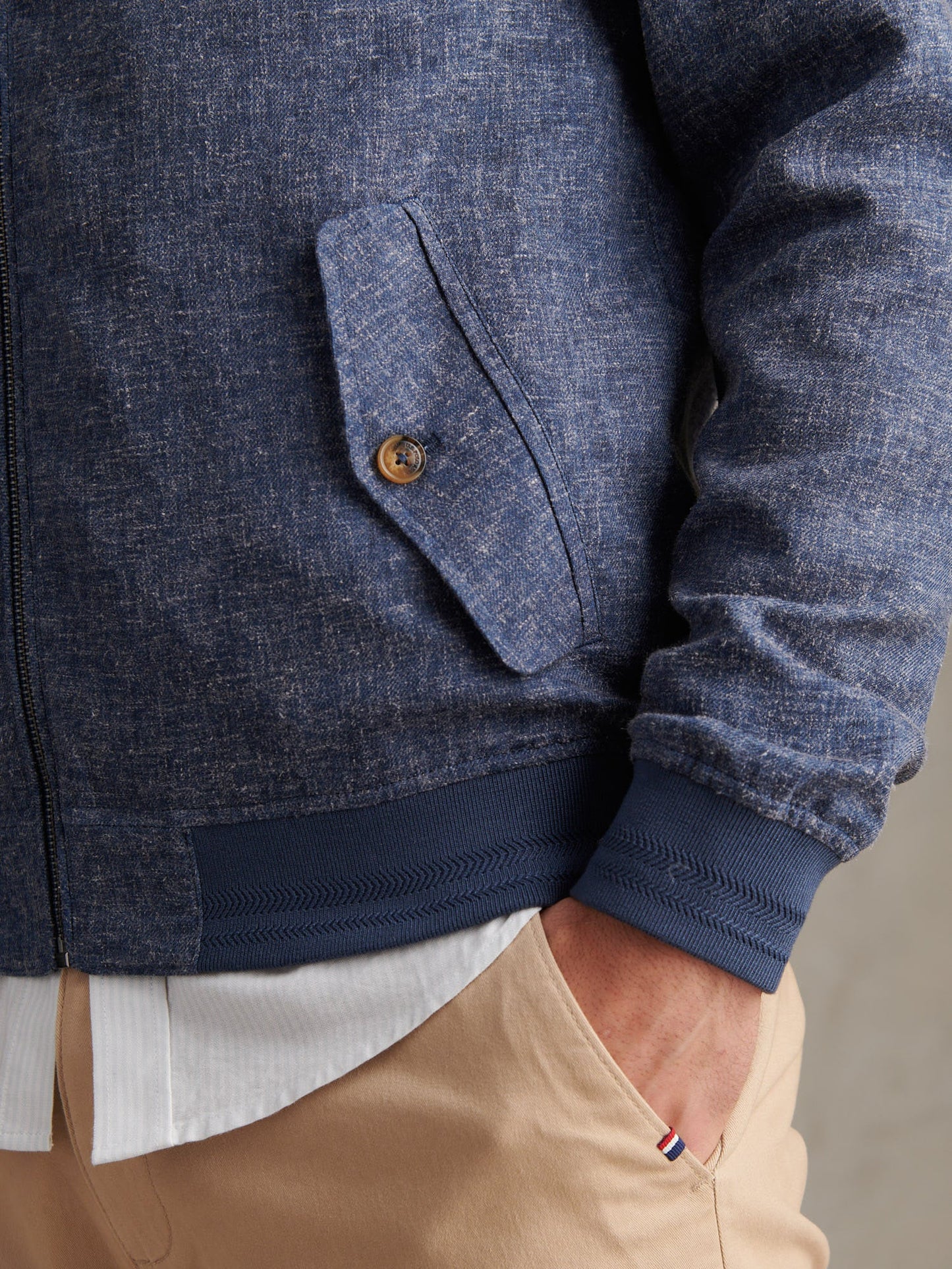 Mens Linen Blend Harrington Jacket Dark Sapphire Navy / Moonlight Blue DHM