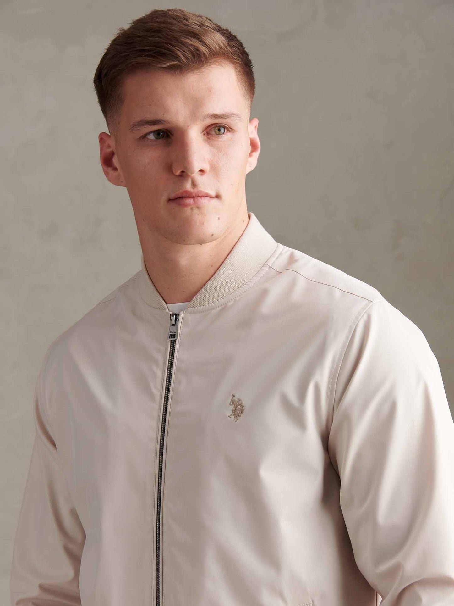 Mens Jersey Lined Smart Bomber Jacket Beige