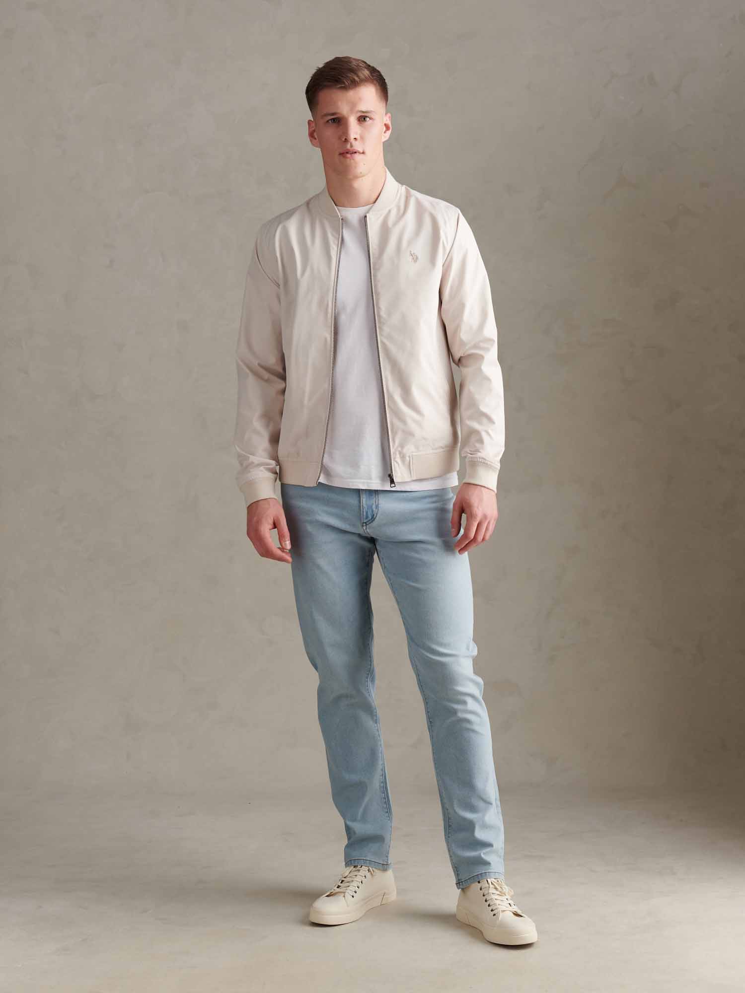 Mens Jersey Lined Smart Bomber Jacket Beige