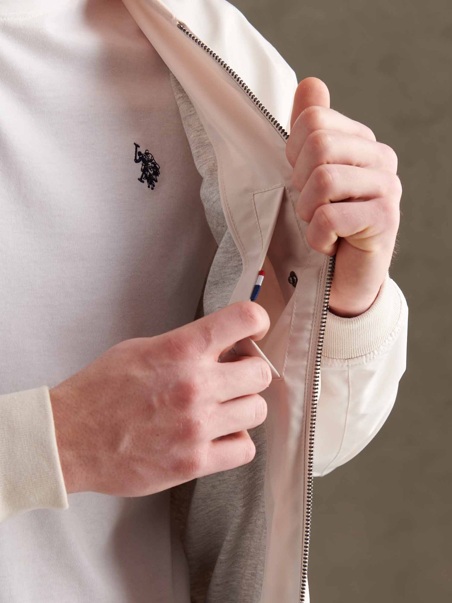 Mens Jersey Lined Smart Bomber Jacket Beige