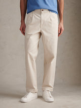 Mens Pleat Front Lightweight Chino Trousers Beige