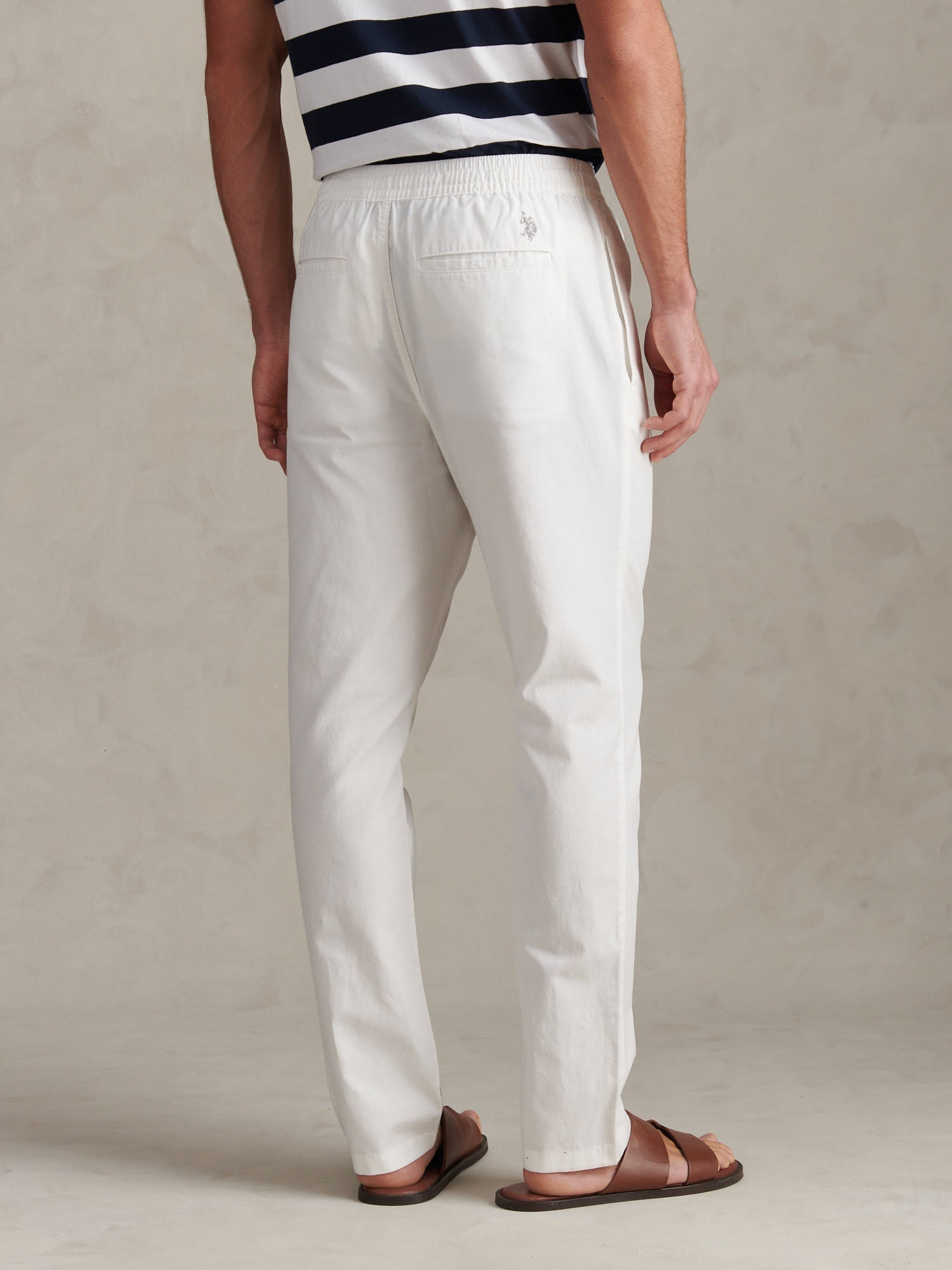 Mens Linen Blend Drawstring Trousers Bright White