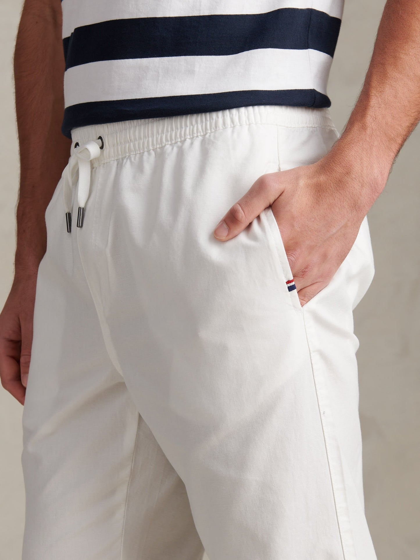 Mens Linen Blend Drawstring Trousers Bright White