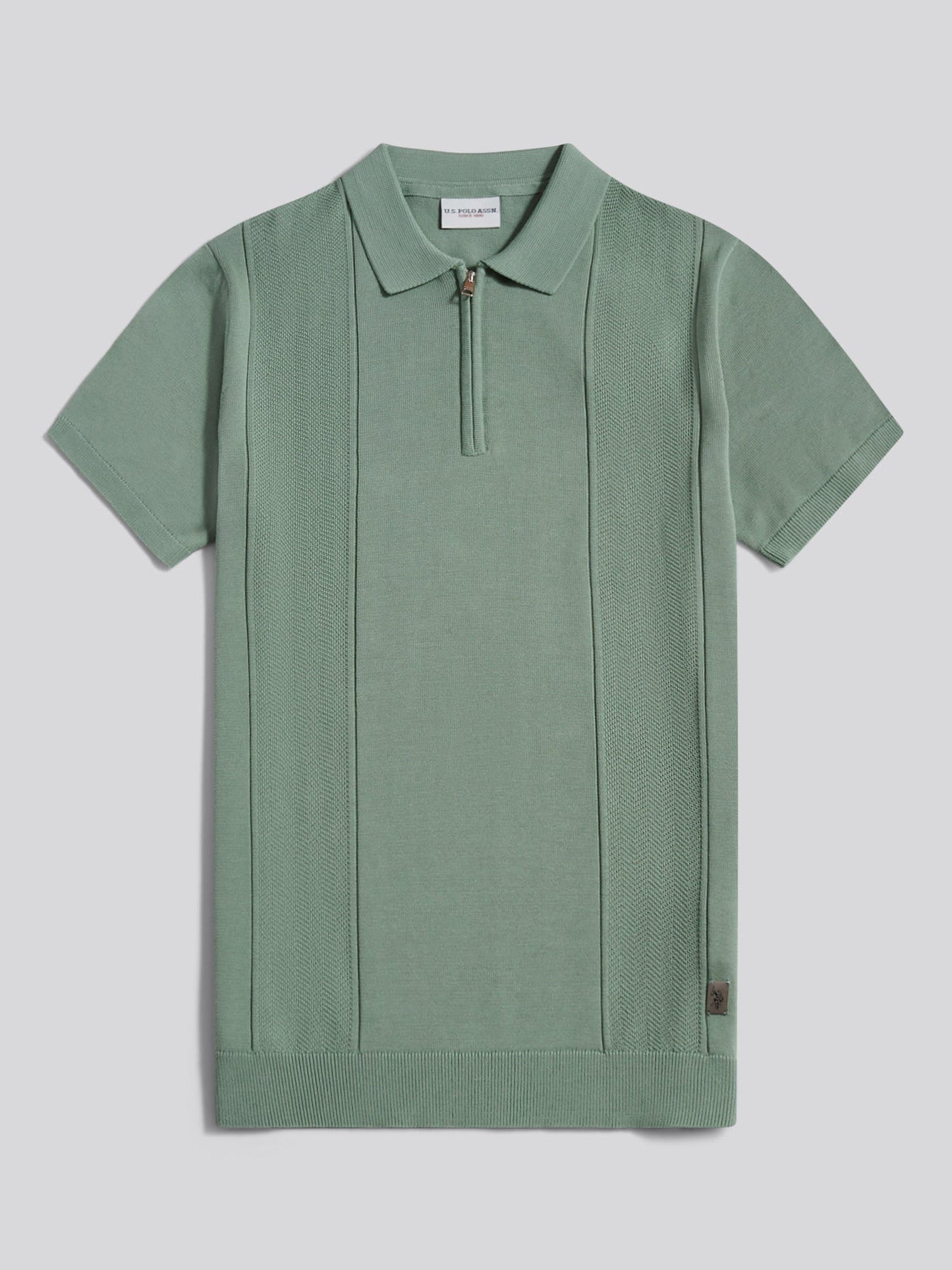 Mens Wide Texture Zip Knit Polo Shirt Green Bay