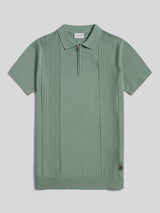 Mens Wide Texture Zip Knit Polo Shirt Green Bay