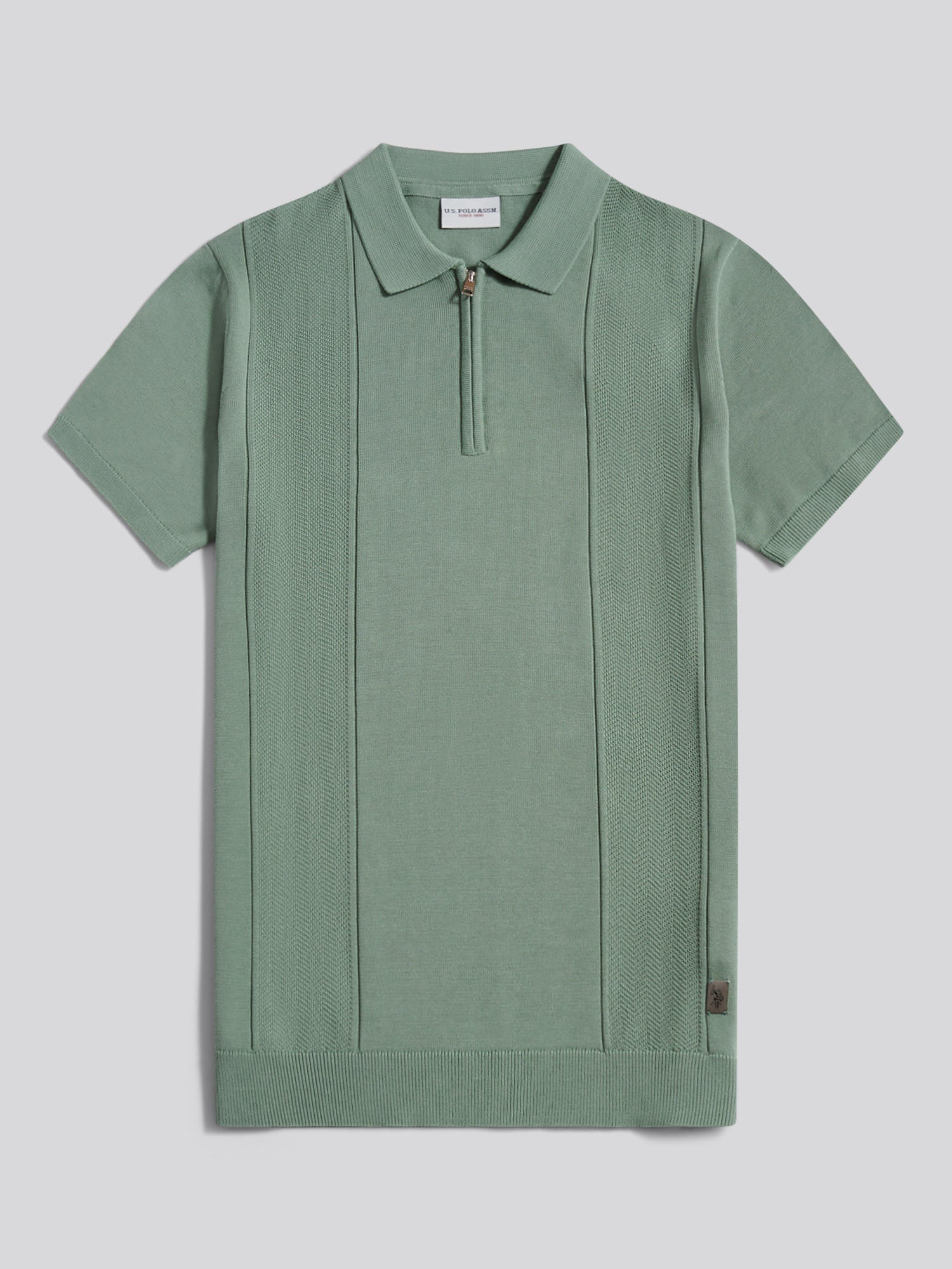 Mens Wide Texture Zip Knit Polo Shirt Green Bay