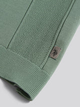 Mens Wide Texture Zip Knit Polo Shirt Green Bay